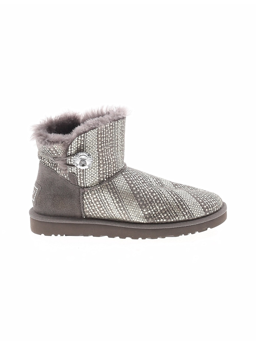 UGG mini Bailey button bling silver seq Gray Crystal-Embellished Short Bootie